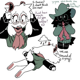 3_toes anthro barefoot black_body black_clothing black_fur black_tail black_underwear blush clothing cloud drugs eyelashes eyeshadow eyewear feet femboy fluffy fur glasses green_clothing green_hat green_headwear green_hoodie green_topwear hat headgear headwear hoodie horn legwear long_ears lying makeup male panicking pawpads paws pink_pawpads plantigrade raining red_scarf scarf simple_background soles solo tail text thigh_highs toes topwear underwear white_background white_body white_fur white_tail deceased_bunny deltarune undertale_(series) ralsei bovid caprine goat mammal 1:1 english_text