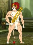 5_fingers abs amber_eyes anthro balls black_nose crown fingers foreskin fur genitals hair headgear headgear_only male mane melee_weapon multicolored_body multicolored_fur muscular muscular_anthro muscular_male muscular_thighs nipples pecs penis red_hair solo sword tail tail_tuft tan_body tan_fur teeth tuft two_tone_body two_tone_fur vein veiny_muscles weapon white_body white_fur ruffonaut cartoon_network legends_of_chima lego laval_(legends_of_chima) felid lion mammal pantherine 3:4