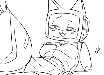 breasts electronics female for_a_head looking_at_viewer lying machine on_back raised_leg screen screen_face seductive simple_background solo television aphelion_host voices_of_the_void kerfur_omega_(votv) object_head robot screen_head tv_head monochrome