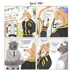 anthro clothed clothing dialogue discount_price duo hands_in_both_pockets horn jacket male necktie store text topwear tupidwithouts bovid bovine canid canine canis cattle domestic_dog mammal 1:1 absurd_res comic english_text hi_res