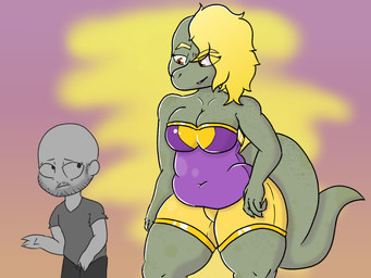 anthro back_rolls belly belly_folds belly_overhang belly_rolls breasts clothing duo fat_rolls female human_on_anthro interspecies komodo_dragon_gal love_handles male male/female muffin_top navel simple_background size_difference slightly_chubby slightly_chubby_female thick_thighs tight_clothing verygreeniguana anon human komodo_dragon lizard mammal monitor_lizard reptile scalie 4:3 hi_res shaded simple_shading