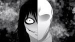 black_hair creepy disfigured duo hair looking_at_viewer male not_furry scar stare unknown_artist creepypasta jeff_the_killer slenderman human mammal headshot_portrait portrait