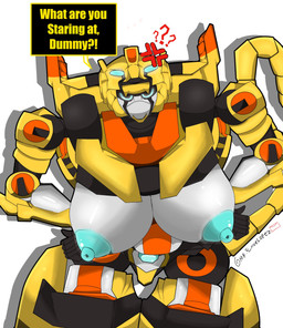 angry big_breasts black_body blue_eyes blue_nipples breasts cross-popping_vein dialogue exposed_breasts female front_view hands_on_hips huge_breasts leaning leaning_forward machine mecha mouthless nipples orange_body segmented_tail solo tail talking_to_viewer text text_box thick_thighs visor_eyes white_body yellow_body mrenvelopez metal_cardbot tachy_(metal_cardbot) cheetah felid feline humanoid mammal robot robot_humanoid 2026 digital_drawing_(artwork) digital_media_(artwork) english_text hi_res