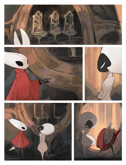 anthro biped black_body black_eyes cloak clothing detailed_background duo empty_eyes eye_contact female female_anthro female_humanoid hornet's_needle looking_at_another mouthless red_cloak red_clothing white_body white_eyes darkdog hollow_knight:_silksong hollow_knight_(franchise) team_cherry hornet_(hollow_knight) lace_(hollow_knight:_silksong) arthropod humanoid 2025 absurd_res comic digital_drawing_(artwork) digital_media_(artwork) hi_res