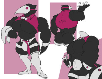 anthro big_bulge big_muscles big_pecs bodily_fluids bow_tie bulge butt champagne_glass clothed clothing container cum cum_in_clothing cum_in_underwear cum_through_clothing cum_through_underwear cup drinking_glass erection erection_under_clothing footwear genital_fluids glass glass_container glass_cup huge_muscles huge_pecs lactating legband legwear male male_lactation mask milk muscular muscular_anthro muscular_male nipples pecs pink_background plate shoes simple_background socks solo standing thigh_highs thigh_socks thighband thong topwear underwear wet wet_clothing wet_underwear white_background swirlzeez deltarune undertale_(series) avian darkner swatchling 2021 hi_res