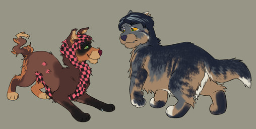 age_difference blue_body blue_fur female feral fluffy fluffy_tail fur hair male missing_texture notched_ear pink_body pink_fur simple_background tail puppyratcat alien canid canine felid feline hybrid mammal xog hi_res