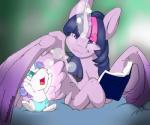 baby bedtime bedtime_story blue_eyes bubble clean_diaper clothed clothing diaper diaper_only duo feathered_wings feathers female feral hair horn mane princess purple_eyes royalty topless wearing_diaper wings young ponydoodleday friendship_is_magic hasbro my_little_pony mythology flurry_heart_(mlp) twilight_sparkle_(mlp) equid equine mammal mythological_creature mythological_equine pegasus winged_unicorn absurd_res digital_media_(artwork) hi_res story