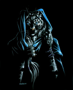 anthro black_background blue_eyes bracelet cloak clothing dark female jewelry night simple_background solo heather_bruton felid mammal pantherine snow_leopard 2007