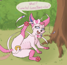 anus claws cookie covering covering_crotch fangs female feral food fortune_cookie looking_at_viewer open_mouth pawpads raised_leg simple_background smug smug_face solo spread_legs spreading tail tail_motion tailwag teeth text naachi nintendo pokemon eeveelution generation_6_pokemon pokemon_(species) sylveon absurd_res hi_res sketch