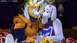 anthro armor beard beverage blonde_hair blue_eyes detailed_background duo eyelashes facial_hair female fingers flower fur hair hand_holding horn husband_and_wife inside looking_at_another male male/female married_couple mature_anthro mature_female plant red_eyes romantic romantic_couple sitting smile tea text white_body white_fur yamimarik1994 undertale undertale_(series) asgore_dreemurr toriel boss_monster_(undertale) bovid caprine goat mammal 16:9 2020 3d_(artwork) 4k absurd_res artist_name digital_media_(artwork) hi_res shaded source_filmmaker_(artwork) widescreen