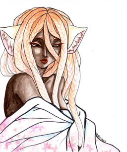 anthro blonde_hair breasts clothed clothing dreadlocks female hair long_hair partially_clothed side_boob simple_background solo undressing white_background littledoll canid canine canis mammal wolf hi_res