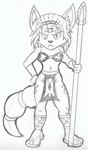 anthro biped clothing female footwear frown sandals scowl shoes skimpy_bikini solo staff reddragonkan nintendo star_fox star_fox_adventures krystal_(star_fox) alien canid canine fox mammal graphite_(artwork) low_res monochrome traditional_media_(artwork)