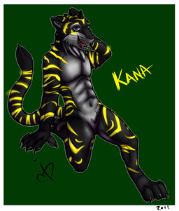 4_toes 5_fingers abs anthro arm_markings bent_arm bent_legs black_body black_finger_claws black_fur black_toe_claws blue_eyes border claws countershade_face countershade_torso countershading featureless_crotch feet finger_claws fingerpads fingers fur fur_markings green_background grey_body grey_countershading grey_fur grey_inner_ear grey_inner_ear_fluff grey_outline hand_on_head head_markings head_tuft humanoid_hands inner_ear_fluff leg_markings long_tail male male_anthro markings navel neck_tuft nude_anthro nude_male one_calf_up open_mouth outline pawpads paws pointy_ears prick_ears simple_background solo striped_body striped_fur striped_markings stripes tail tail_markings teeth text thin_tail toe_claws toes tuft whisker_spots whiskers white_border year yellow_body yellow_fur yellow_markings yellow_stripes gacrux kana_neonstrype felid mammal pantherine tiger 2011 character_name dated digital_media_(artwork) signature