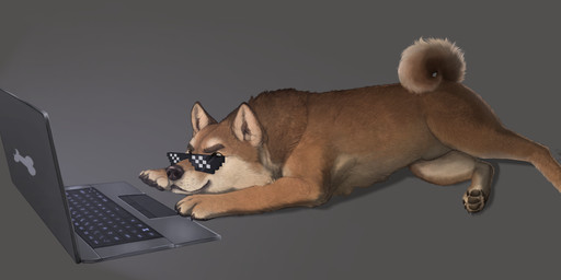 ambiguous_gender black_nose computer curled_tail electronics eyewear feral fur laptop multicolored_body multicolored_fur pixel_glasses solo tail two_tone_body two_tone_fur youtuber paganpaw rags_(youtuber) canid canine canis domestic_dog mammal shiba_inu spitz absurd_res hi_res