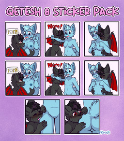anthro anthro_on_anthro arm_bite bite black_hair blue_body blue_fur blue_hair blue_nipples blush butt butt_bite duo eyes_closed featureless_crotch female front_view fur glistening glistening_eyes grey_body grey_fur hair male male/female male/male membrane_(anatomy) membranous_wings neck_bite nipple_bite nipple_fetish nipple_play nipples nude open_mouth rear_view red_eyes red_wings short_hair simple_background wings riddlr ych_(character) canid canine felid mammal hi_res multiple_images