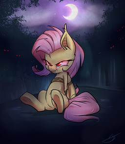cutie_mark dark female feral hair long_hair moon pink_hair rope solo kyodashiro friendship_is_magic hasbro my_little_pony flutterbat_(mlp) fluttershy_(mlp) bat equid equine horse mammal pony 2017 hi_res