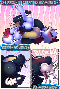 balls bodily_fluids cum cum_inside cum_on_face cum_overflow cumshot ejaculation foreskin genital_fluids genitals humanoid_genitalia humanoid_penis hybrid_genitalia hybrid_penis internal internal_oral knot knotted_humanoid_penis knotted_penis penis halfpricesouls nintendo pokemon mango_(halfpricesouls) zoro_(halfpricesouls) generation_3_pokemon generation_8_pokemon hisuian_form hisuian_zorua mawile pokemon_(species) regional_form_(pokemon) absurd_res comic hi_res