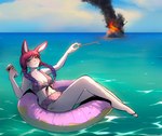 anthro braided_hair clothing cruise_ship explosion female hair insane merchant_ship passenger_ship sea ship solo swimwear vehicle water watercraft rudranayika hare lagomorph leporid mammal hi_res