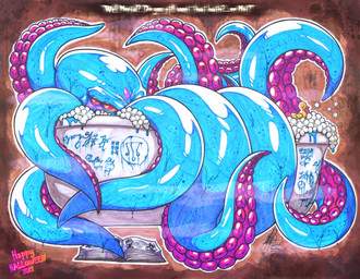 bath bathtub female feral holidays looking_at_viewer multi_eye rubber_duck sauna soap_bubbles solo tentacles text walter_sache cthulhu_mythos h._p._lovecraft halloween aquatic cephalopod coleoid mollusk octopodiform octopus absurd_res english_text hi_res traditional_media_(artwork)