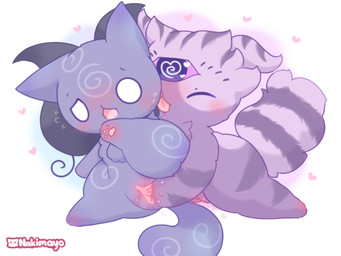 blue_body blue_fur blush bodily_fluids body_blush duo face_lick female female/female feral fingering fisting fluffy fluffy_tail forehead_eye fur genital_fluids genitals heart_symbol licking markings messy pawpads penetration pink_pawpads pink_vulva purple_body purple_fur saliva simple_eyes striped_body striped_fur striped_markings stripes tail tongue tongue_out vaginal vaginal_fingering vaginal_fluids vulva vulva_blush nakimayo mewgenics alice_(mewgenics) lucy_(mewgenics) domestic_cat felid feline felis mammal 4:3 digital_drawing_(artwork) digital_media_(artwork) hi_res