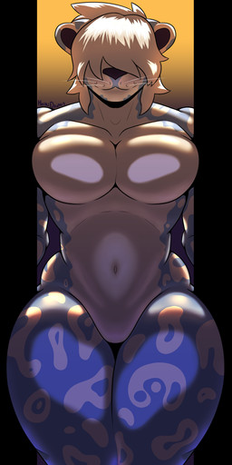 ambiguous_gender anthro bangs big_breasts big_muscles big_pecs breasts featureless_breasts featureless_crotch muscular muscular_anthro pecs solo thick_thighs whiskers heikidraws mammal mustelid otter 1:2 absurd_res hi_res nonbinary_(lore)