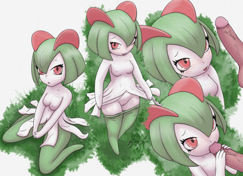 anthro big_breasts blush blush_lines breasts clothing clothing_pull duo embarrassed fellatio female genitals humanoid_genitalia humanoid_penis loli looking_at_viewer male male/female multi_panel multiple_angles nipple_outline oral penile penis sex sitting sitting_on_ground vulva young kumachi nintendo pokemon generation_3_pokemon human kirlia mammal pokemon_(species) absurd_res hi_res