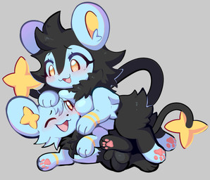 animal_genitalia balls black_body black_fur black_hair black_nose blue_body blue_ears blue_fur blue_hair blush blush_lines breast_on_face breast_squish breasts busty_feral cheek_tuft duo eyelashes facial_tuft female female_on_top feral fully_sheathed fur genitals grey_background hair happy long_eyelashes looking_at_another looking_down looking_down_at_partner looking_up looking_up_at_partner male male/female neck_tuft nipples on_top on_top_of_another one_eye_closed open_mouth pawpads paws penis pink_nose pink_pawpads sheath simple_background size_difference smile squish star_tipped_tail tuft wink yellow_eyes yellow_inner_ear englam nintendo pokemon generation_4_pokemon luxio pokemon_(species) shinx 2025 absurd_res colored digital_drawing_(artwork) digital_media_(artwork) hi_res