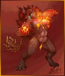 big_breasts breasts claws digitigrade elemental_manipulation fangs female fingers fire fire_manipulation hair nude scales simple_background solo tail teeth muhut capcom monster_hunter ajarakann animal_humanoid humanoid primatius absurd_res hi_res