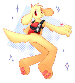 anthro butt clothed clothing floppy_ears fur hair harness looking_at_viewer looking_back male nude pawpads rear_view red_eyes service_animal simple_background smile solo tail text yellow_body conditional_dnp joxh sol_(joxh) animal_humanoid bird_dog canid canine canis domestic_dog golden_retriever humanoid hunting_dog mammal retriever artist_name colored digital_media_(artwork) hi_res pixel_(artwork) shaded warm_colors