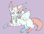 ambiguous_gender blue_body blue_fur feral fur fusion pink_body pink_fur pokemon_fusion purple_background simple_background smile solo white_body white_fur bloowolfy nintendo pokemon eeveelution generation_4_pokemon generation_6_pokemon pokemon_(species) sylveon togekiss full-length_portrait portrait