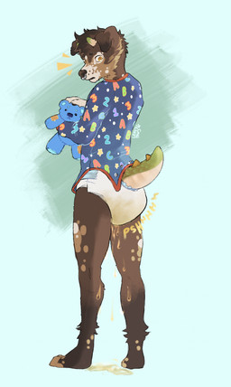 anthro biped black_nose bodily_fluids bottomless clothed clothing diaper dinosaur_tail facial_piercing floppy_ears fur genital_fluids hair holding_object holding_plushie horn leaking_diaper leaking_urine looking_back male nose_piercing nose_ring onesie onomatopoeia open_onesie piercing plantigrade plushie rear_view ring_piercing simple_background solo sound_effects standing surprised text unclean_diaper urine urine_on_ground urine_on_leg urine_on_self urine_pool used_diaper using_diaper watersports wearing_diaper wet_diaper wetting wetting_diaper lexxypawz rex_(lexxypawz) australian_shepherd canid canine canis dinosaur domestic_dog herding_dog hybrid mammal pastoral_dog prehistoric_species reptile saurischian scalie sheepdog theropod tyrannosaurid tyrannosauroid tyrannosaurus tyrannosaurus_rex 2024 absurd_res digital_media_(artwork) hi_res signature