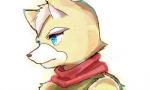 5:3 anthro bare_shoulders black_nose blue_eyes canid canine fox fox_mccloud low_res male mammal nintendo ruto_(pixiv) scarf simple_background solo star_fox