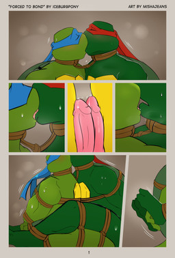 2_toes 3_fingers anthro bdsm bodily_fluids bondage bound bound_together duo erection eyes_closed feet fingers french_kissing frottage genital_fluids genitals kissing leaking_precum male male/male mask penile penis penises_touching precum precum_string restraints romantic romantic_ambiance rope rope_bondage sex shell simple_background sitting sweat sweatdrop tail toes tongue tongue_out mishajeans teenage_mutant_ninja_turtles leonardo_(tmnt) raphael_(tmnt) reptile scalie turtle absurd_res comic digital_media_(artwork) hi_res brother_(lore) brothers_(lore) incest_(lore) sibling_(lore)