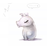 ambiguous_gender dialogue ellipsis eyelashes eyes_closed featureless_limbs feral floppy_ears glistening glistening_body mouth_closed neutral_expression pointy_ears simple_background solo text white_background white_body x_marking unknown_artist shinsekai_yori domestic_pig mammal suid suine sus_(pig) digital_media_(artwork) japanese_text monochrome shaded