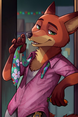 anthro bedroom_eyes bottomwear clothed clothing fingers fur green_eyes half-closed_eyes holding_necktie holding_object holding_pen holding_writing_utensil looking_at_viewer male narrowed_eyes necktie pen police police_badge seductive shirt smile solo tail topwear writing_utensil 7theaven disney zootopia nick_wilde canid canine fox mammal mustelid musteline red_fox true_fox 2:3 digital_media_(artwork) hi_res