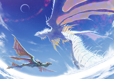 ambiguous_gender bridle cape clothing cloud detailed_background fantasy feral flying group hair low-angle_view membrane_(anatomy) membranous_wings moon mount outside reins riding saddle sky skyscape star straddling tail water white_hair wings green_tear mythology dragon human mammal monster mythological_creature mythological_scalie scalie detailed