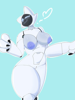 anthro anthrofied areola big_breasts breasts female genitals handpaw heart_eyes heart_symbol machine nude paws screen screen_face solo thick_thighs vulva kamino1 pudu_robotics bellabot felid feline mammal robot robot_anthro 2025 3:4 absurd_res hi_res portrait three-quarter_portrait