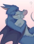 actual_fur anthro blue_ears blush bodily_fluids duo eyes_closed fur fur_tuft grey_body grey_ears grey_fur hug male male/male monotone_body monotone_fur simple_background smile tears tuft raccoondouglas larry_(yinller) montimer_(yinller) bat mammal murid rodent 2020 absurd_res hi_res signature