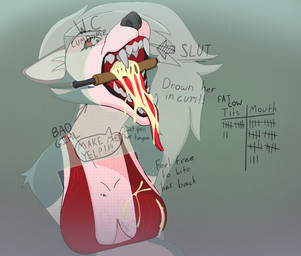 anthro bodily_fluids cum cum_in_mouth cum_inside drinking drinking_cum female genital_fluids markings solo writing_on_wall eggerdly hellaverse helluva_boss loona_(helluva_boss) canid canine canis mammal wolf absurd_res hi_res