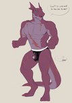 absurd_res anthro clothing dialogue dragon english_text grove_(game) hi_res jaler_(regalbuster) lacsap_tong male muscular muscular_male mythological_creature mythological_scalie mythology red_body red_scales scales scalie solo tail text underwear