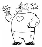 clothing eye_patch eyewear flower grin heart_symbol male overweight overweight_male plant shirt smile solo t-shirt text topwear c2ndy2c1d junkmixart cartoon_network mao_mao:_heroes_of_pure_heart badgerclops badger mammal mustelid musteline english_text monochrome