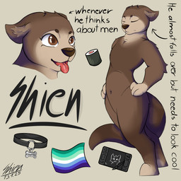 anthro brown_body collar drawing_tablet food good_boy leaning leaning_forward lgbt_pride male pleading_eyes pride_colors rainbow_flag rainbow_pride_flag rainbow_symbol solo standing sushi text tongue tongue_out vincian_pride_colors shien_fluff mammal mustelid otter 1:1 absurd_res english_text hi_res