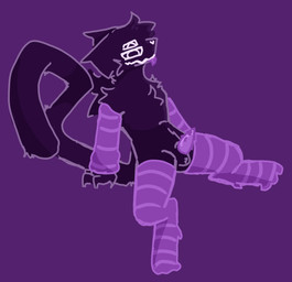 animal_genitalia animal_penis anthro arm_warmers armwear balls clothing feline_genitalia feline_penis fluffy fur genitals legwear male monotone_body monotone_fur multi_eye penile_spines penis purple_body purple_fur purple_tongue sheath sitting solo spread_legs spreading thigh_highs tongue tongue_out white_eyes something_(artist) something_(something) domestic_cat felid feline felis mammal monster hi_res
