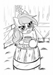 applejack_(mlp) black_and_white comic container cup earth_pony equid equine female feral freckles friendship_is_magic hasbro hi_res holding_container holding_cup holding_object horse looking_at_viewer mammal monochrome my_little_pony pony rhk simple_background solo white_background