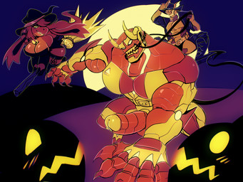 anthro big_breasts big_penis breasts cosplay cowboy female full_moon genitals group halloween_themed jack-o'-lantern machine male male/female male/male moon penis riding_on_back spade_tail tail tapering_tail thick_tail thin_tail trio witch_costume cyber_lust cyber_lust56 jack_0 jeff_(j_01) rose_(cyber_lust) demon humanoid kobold robot robot_humanoid scalie 2025 hi_res