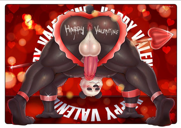 anthro anus ass_up backsack balls black_body black_fur bodily_fluids butt cum cum_in_ass cum_inside fur genital_fluids genitals holidays male muscular muscular_anthro muscular_male penis rear_view solo text white_body white_fur jirux beastars valentine's_day gouhin_(beastars) bear giant_panda mammal english_text