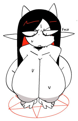 2_horns all_fours anthro areola big_areola big_breasts big_nipples black_hair black_text bodily_fluids breasts collar female fingers front_view grey_areola grey_nipples hair horn huge_breasts huge_hips magic magic_circle mouth_closed nipples occult_symbol pentagram profanity simple_background solo spiked_collar spikes sweat sweaty_breasts symbol text white_background white_body white_ears white_horn white_sclera wide_hips xarop77 megiddo_(xarop77) bovid caprine goat mammal 2025 digital_drawing_(artwork) digital_media_(artwork) english_description hi_res