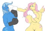 abs anthro anthrofied areola athletic athletic_anthro athletic_female big_areola big_breasts big_nipples blue_body blue_eyes blue_hair blue_nipples bodily_fluids boxing boxing_gloves breasts clothing cutie_mark duo female genitals gloves hair handwear horn huge_breasts lips long_hair muscular muscular_anthro muscular_female navel nipples nude pink_eyes pink_hair pink_nipples punch pussy simple_background sport sweat thick_thighs white_background wings yellow_body hellbridge friendship_is_magic hasbro my_little_pony mythology fluttershy_(mlp) trixie_(mlp) equid equine mammal mythological_creature mythological_equine pegasus unicorn 2022 digital_media_(artwork)