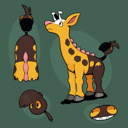 abstract_background antlers blue_eyes brown_body brown_fur cloven_hooves eyelashes female fur green_background hooves horn living_tail male orange_sclera pink_nose simple_background solo spikes spikes_(anatomy) tail tail_head unusual_anatomy unusual_tail yellow_body yellow_fur trevor-fox nintendo pokemon kyp_(character) trevor-fox_(character) generation_2_pokemon girafarig pokemon_(species) 1:1 hi_res nonbinary_(lore)
