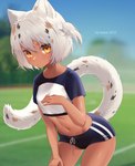 athletic_wear bottomwear breasts calico_pattern clothing crop_top female gym_bottomwear gym_shorts hair long_tail midriff navel shirt shorts small_breasts solo tail topwear lanhai vtuber cilfee animal_humanoid calico_cat_humanoid cat_humanoid felid felid_humanoid feline feline_humanoid humanoid mammal mammal_humanoid 2023 absurd_res hi_res signature